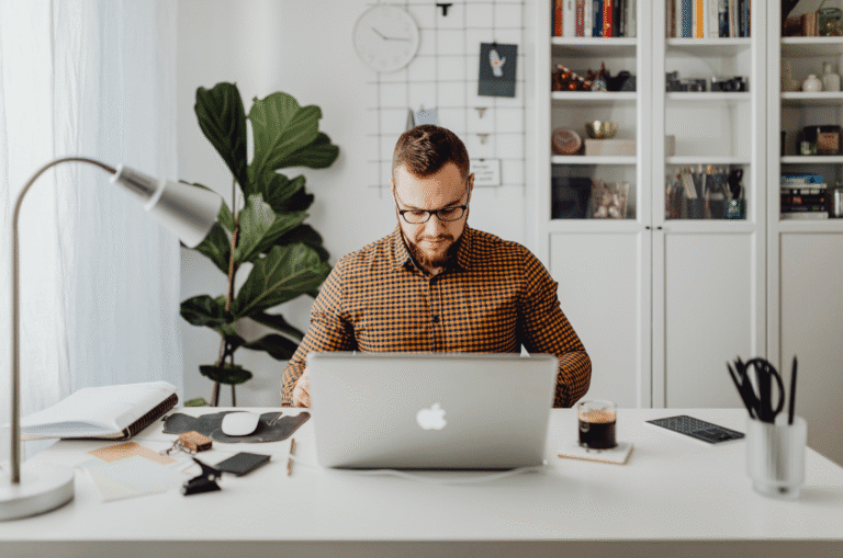 Business owner looking at their laptop