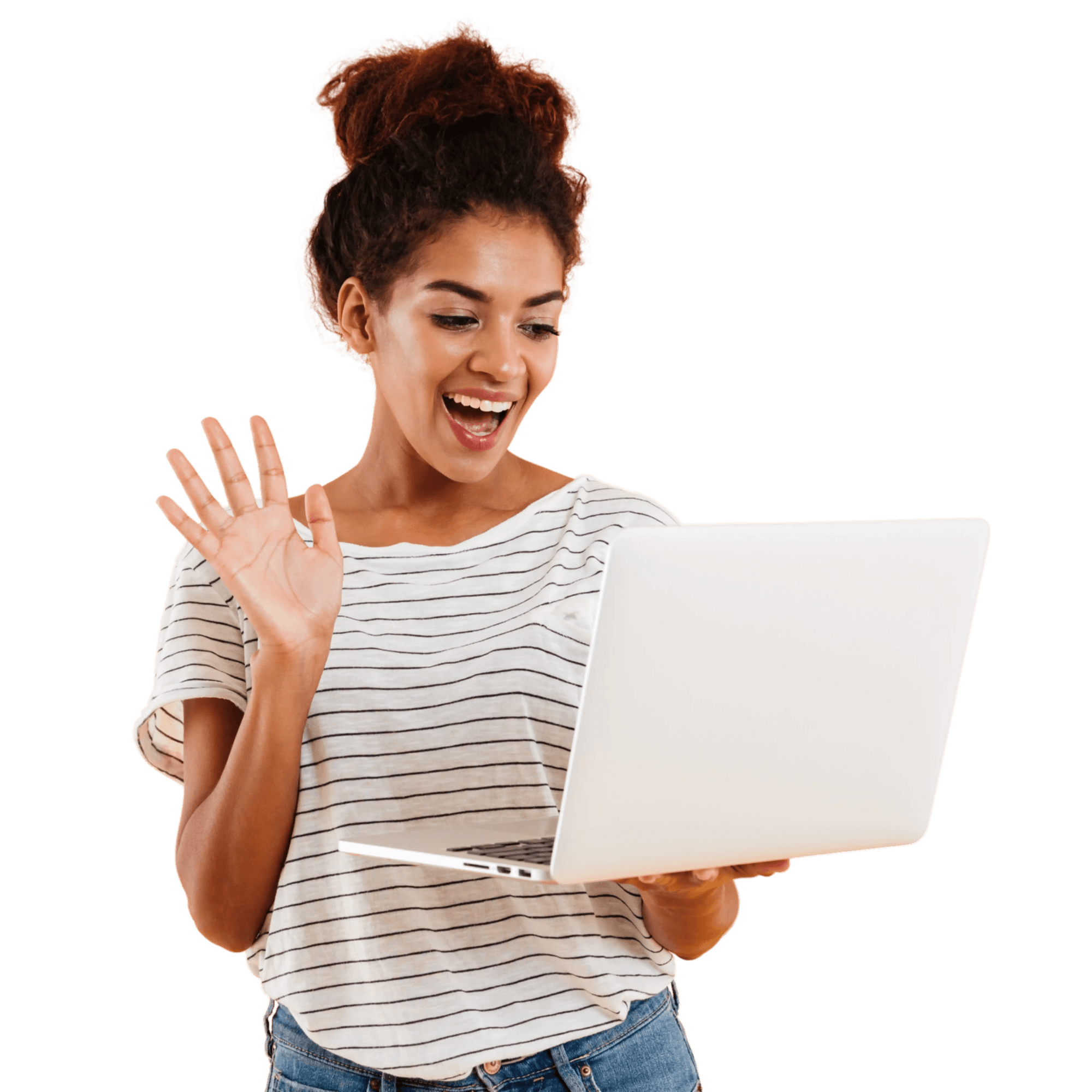 Woman excited while looking at her laptop, surprised by what she sees.