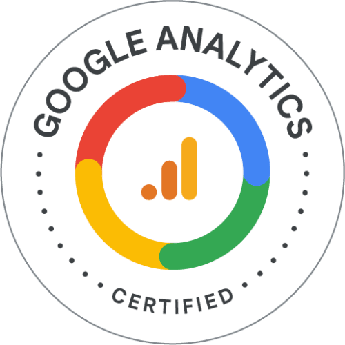 Certification Badge for Google Analytics, granted by Google Skillshop.